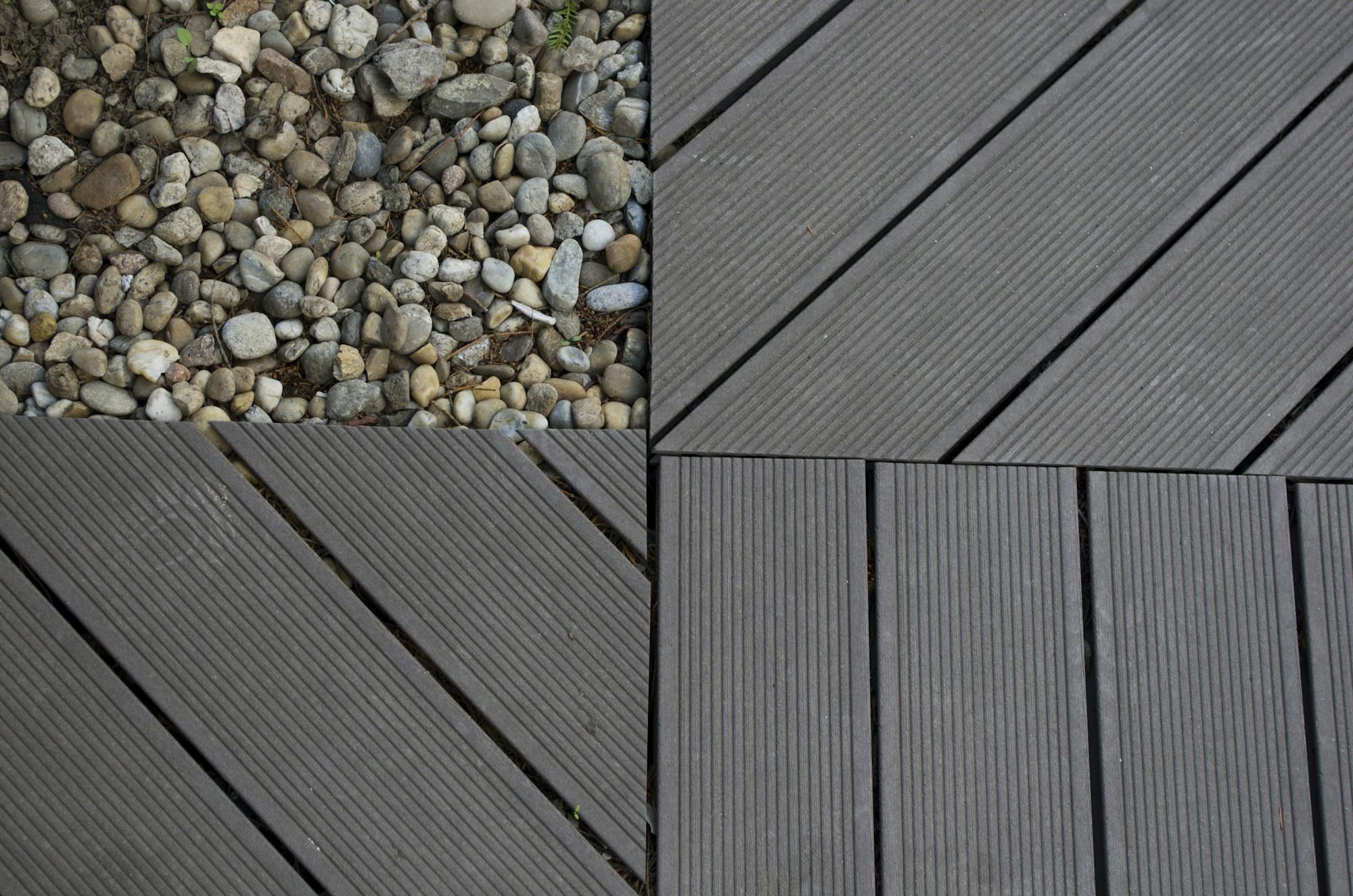 A close-up of cedar deck framing