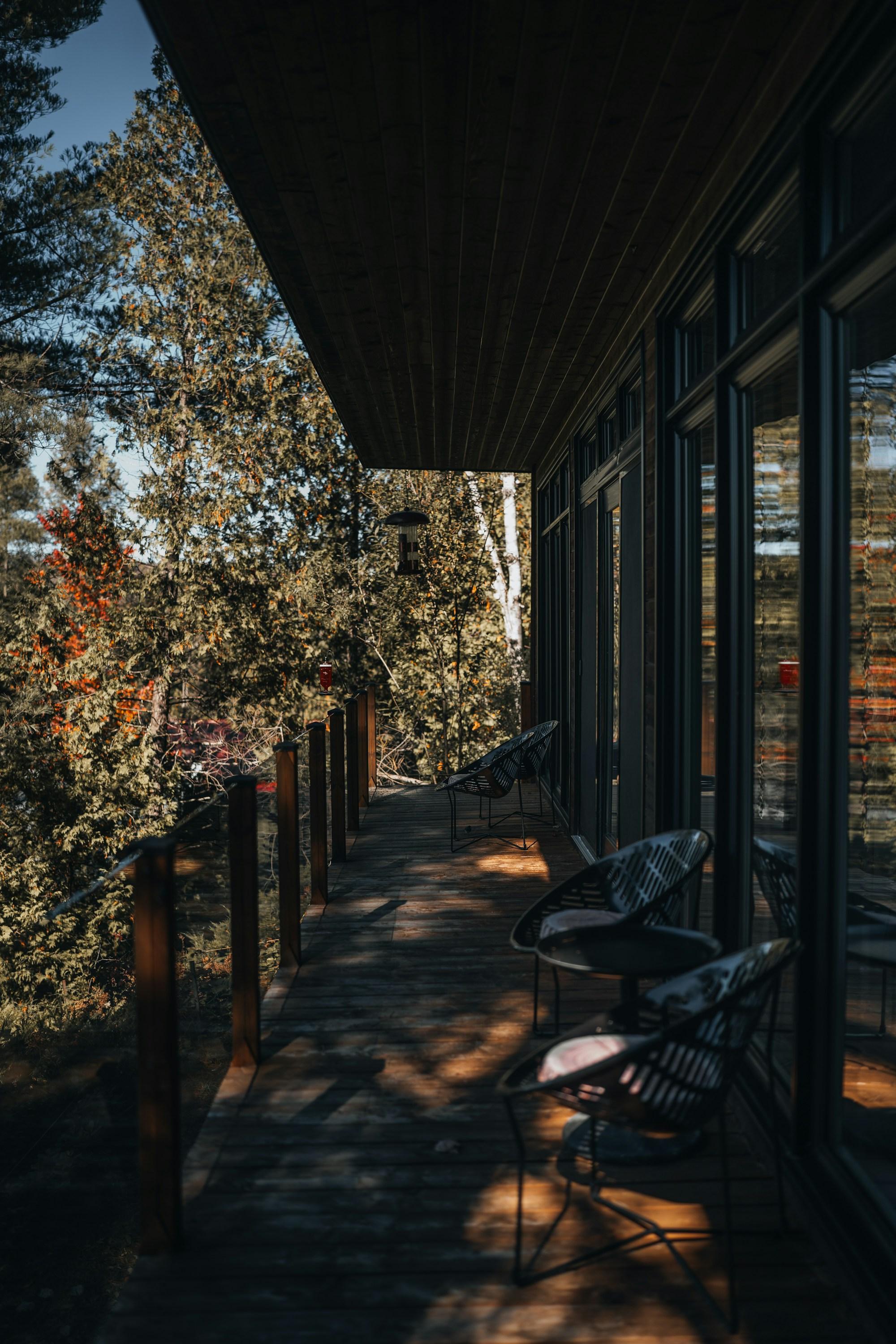 A finished cedar deck with mountain views